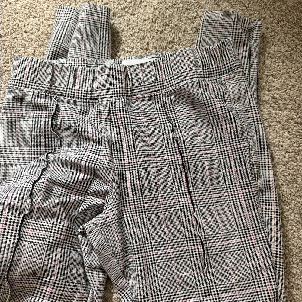 Old Navy Black and White Houndstooth Pants with Pink Accents